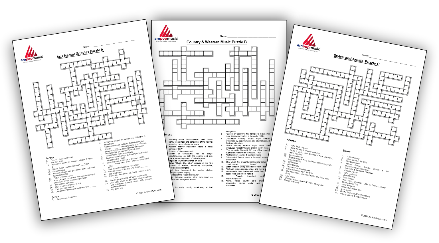 AmPopMusic Crossword Puzzles for Music Students