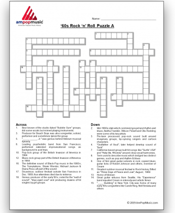 Crossword Puzzle - 1960s Rock 'n' Roll